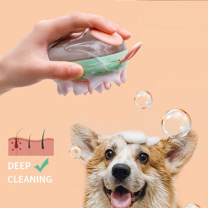 dog bath brush tool- 2-in-1 Grooming & Bathing Tool with Soft Silicone